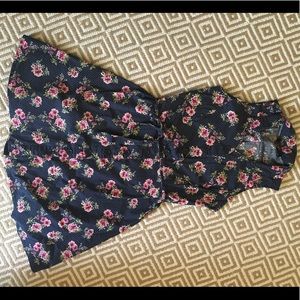 Navy & Floral Button Down Dress